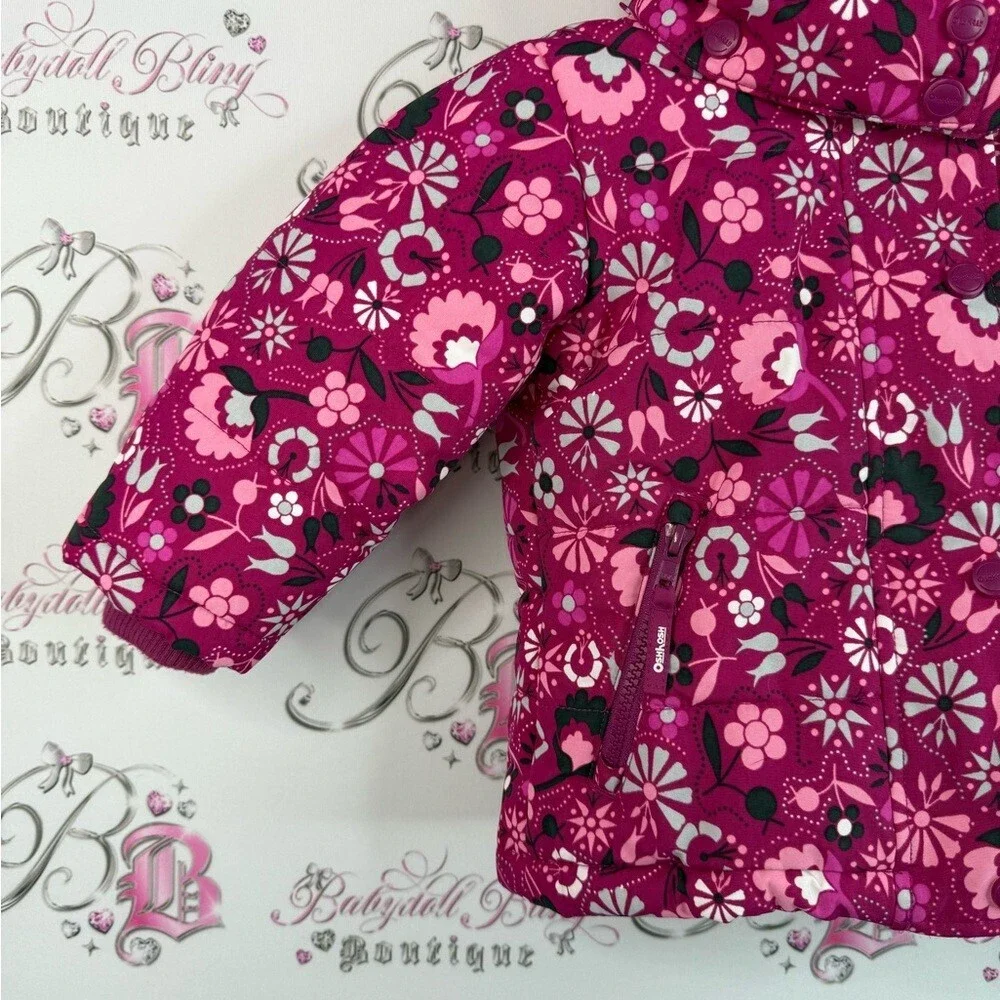 OshKosh jacket coat winter faux fur hood warm cozy Pink Floral Winter Jacket